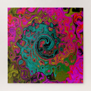 Trippy Turquoise Abstract Retro Liquid Swirl Jigsaw Puzzle