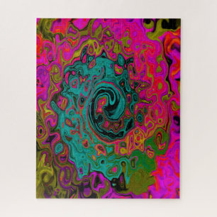 Trippy Turquoise Abstract Retro Liquid Swirl Jigsaw Puzzle