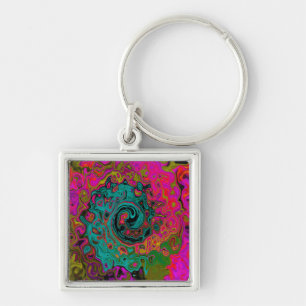 Trippy Turquoise Abstract Retro Liquid Swirl Key Ring