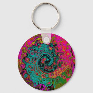 Trippy Turquoise Abstract Retro Liquid Swirl Key Ring