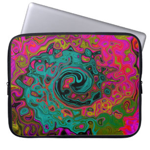 Trippy Turquoise Abstract Retro Liquid Swirl Laptop Sleeve