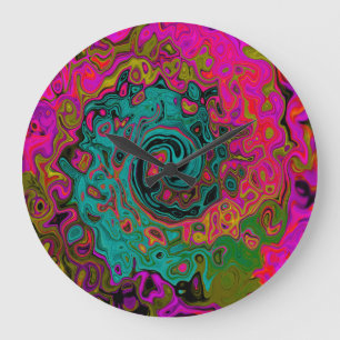 Trippy Turquoise Abstract Retro Liquid Swirl Large Clock