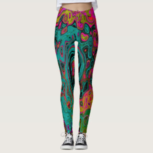 Trippy Turquoise Abstract Retro Liquid Swirl Leggings