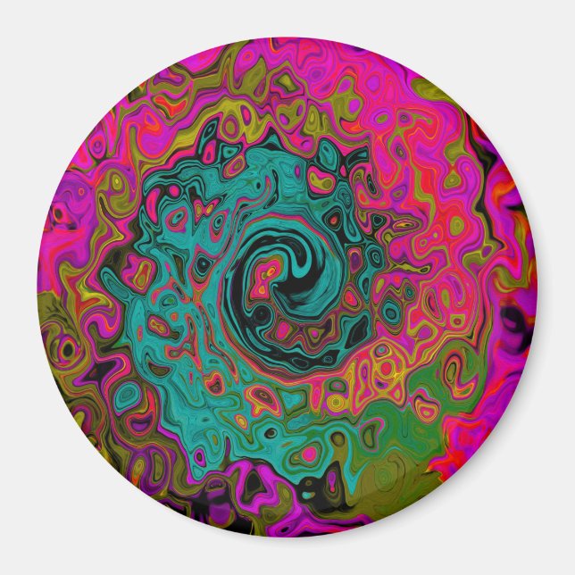 Trippy Turquoise Abstract Retro Liquid Swirl Magnet (Front)