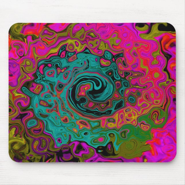 Trippy Turquoise Abstract Retro Liquid Swirl Mouse Mat (Front)