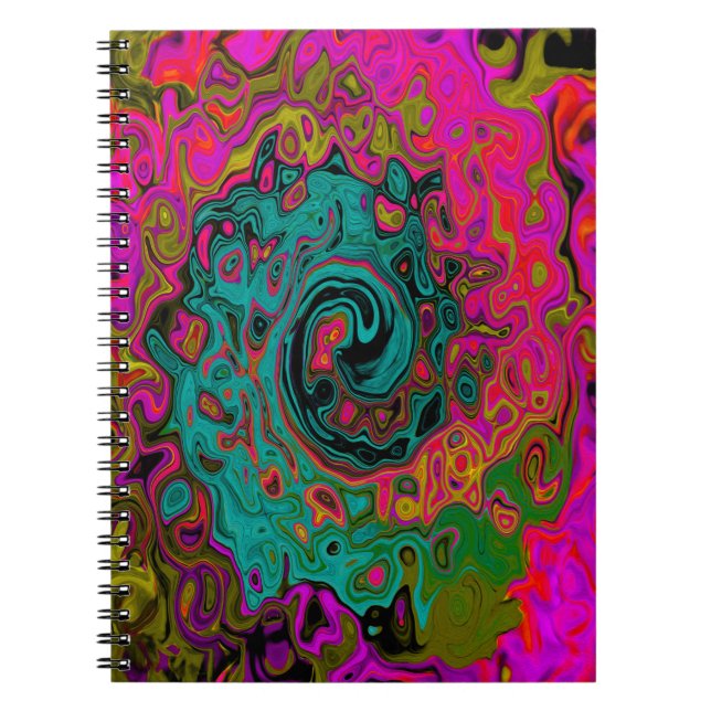 Trippy Turquoise Abstract Retro Liquid Swirl Notebook (Front)