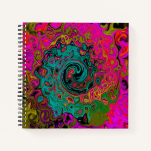 Trippy Turquoise Abstract Retro Liquid Swirl Notebook