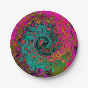 Trippy Turquoise Abstract Retro Liquid Swirl Paper Plate