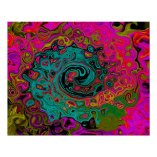 Trippy Turquoise Abstract Retro Liquid Swirl Poster