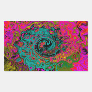 Trippy Turquoise Abstract Retro Liquid Swirl Rectangular Sticker