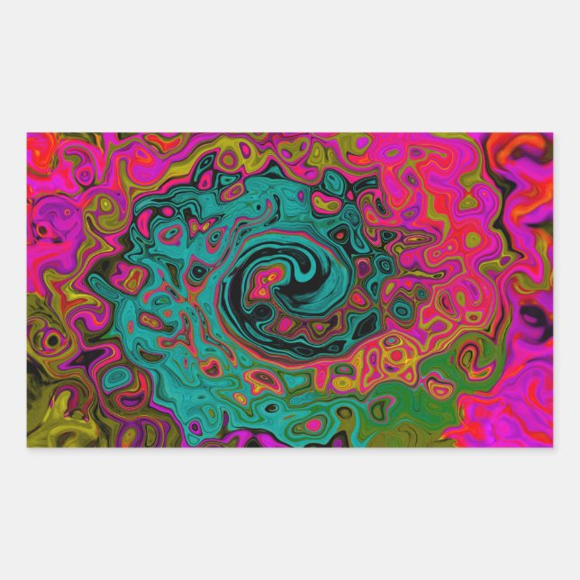 Trippy Turquoise Abstract Retro Liquid Swirl Rectangular Sticker (Front)