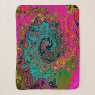Trippy Turquoise Abstract Retro Liquid Swirl Sherpa Blanket