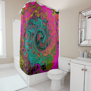Trippy Turquoise Abstract Retro Liquid Swirl Shower Curtain