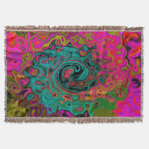 Trippy Turquoise Abstract Retro Liquid Swirl Throw Blanket