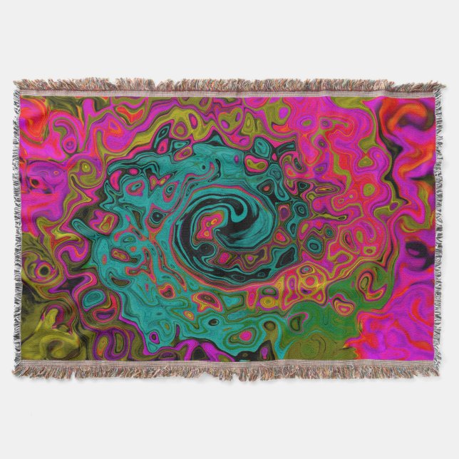 Trippy Turquoise Abstract Retro Liquid Swirl Throw Blanket (Front)