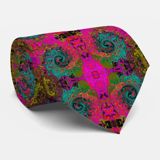 Trippy Turquoise Abstract Retro Liquid Swirl Tie (Rolled)