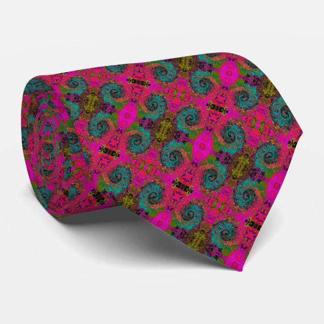 Trippy Turquoise Abstract Retro Liquid Swirl Tie (Rolled)