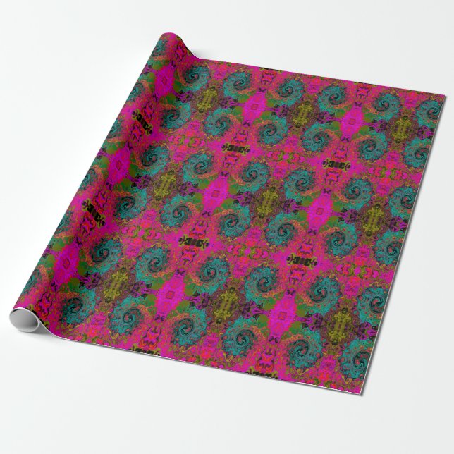 Trippy Turquoise Abstract Retro Liquid Swirl Wrapping Paper (Unrolled)