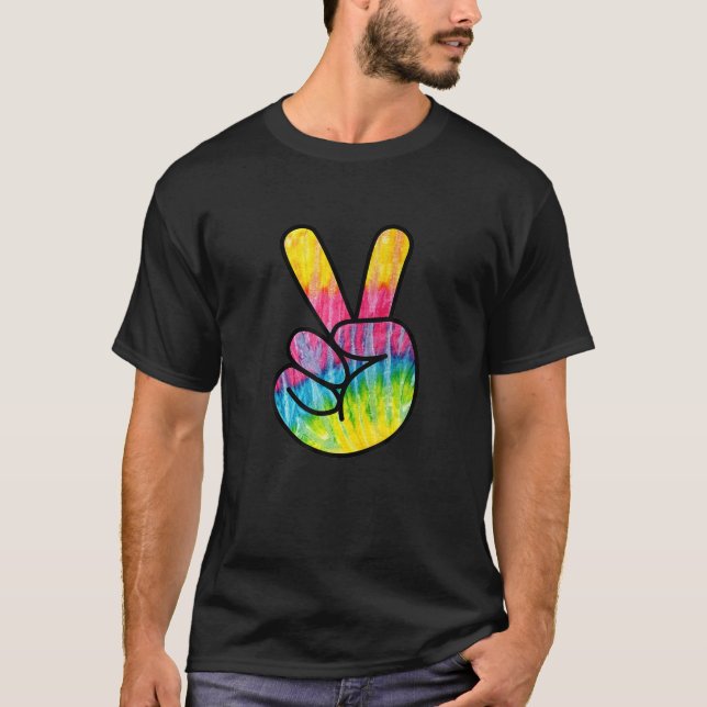 Trippy Tye Dye Peace Sign Retro 60 s Hippie T shir T-Shirt (Front)