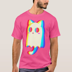 Trippy Vaporwave Ghost Cat Halloween Techno Rave E T-Shirt