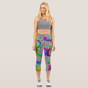 Trippy Vibrant Bold Trippy Rainbow Spiral Fractal Capri Leggings