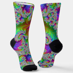 Trippy Vibrant Bold Trippy Rainbow Spiral Fractal Socks