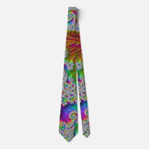 Trippy Vibrant Bold Trippy Rainbow Spiral Fractal Tie