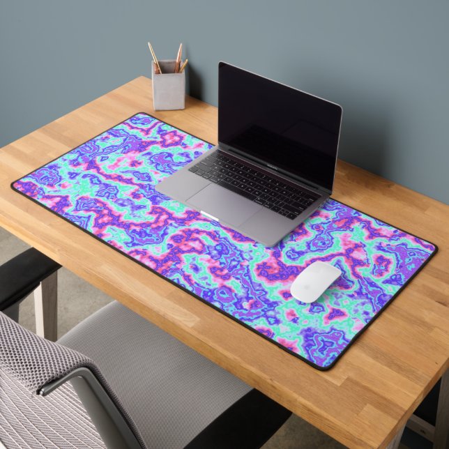 Trippy Vibrant Colourful Maximalist Abstract Marbl Desk Mat (Office 2)