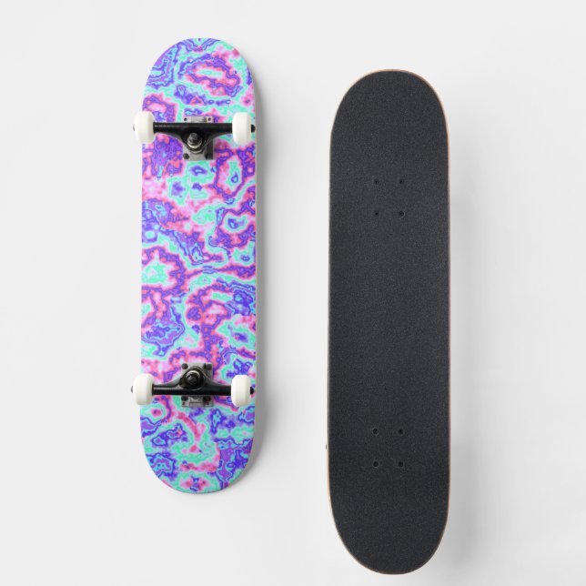 Trippy Vibrant Colourful Maximalist Abstract Marbl Skateboard (Front)