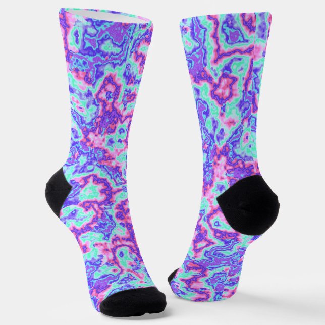 Trippy Vibrant Colourful Maximalist Abstract Marbl Socks (Angled)