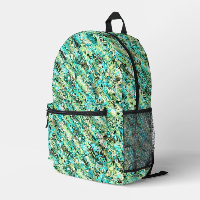 Trippy Vibrant Groovy Boho Hippie Fractal Marble Printed Backpack (Back Corner Right)