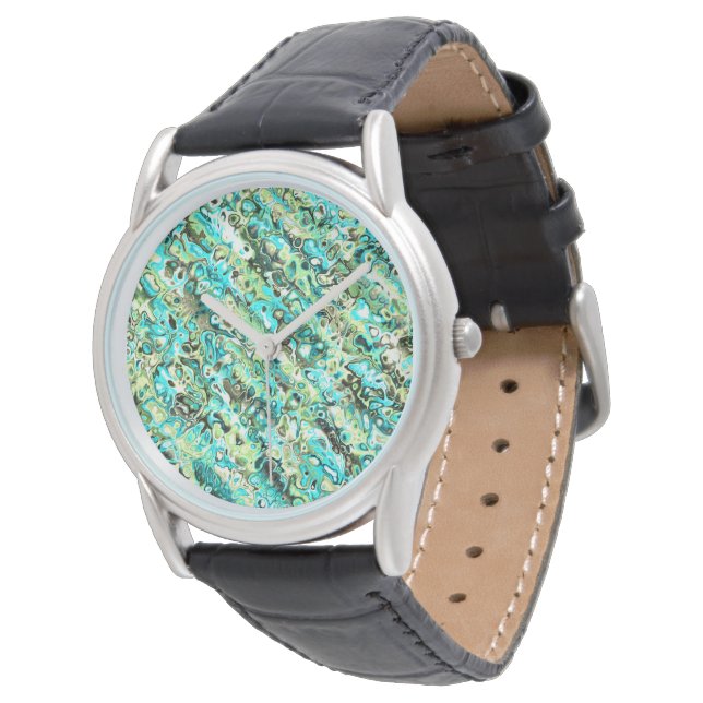 Trippy Vibrant Groovy Boho Hippie Fractal Marble Watch (Angled)
