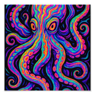 Trippy Vibrant Octopus Photo Print