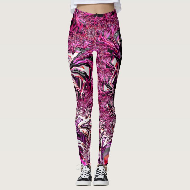 Trippy Vibrant Psychedelic Funky Fractal Art Leggings (Front)