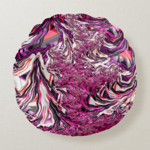 Trippy Vibrant Psychedelic Funky Fractal Art Round Cushion