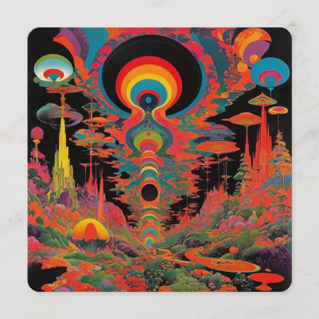 Trippy Vintage 1960s Psychedelic Retro Artwork Invitation (Front)