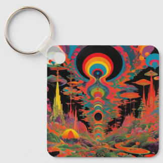 Trippy Vintage 1960s Psychedelic Retro Artwork Key Ring