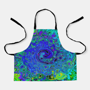 Trippy Violet Blue Abstract Retro Liquid Swirl Apron