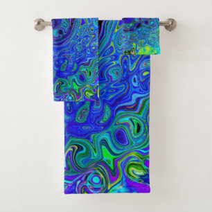 Trippy Violet Blue Abstract Retro Liquid Swirl Bath Towel Set