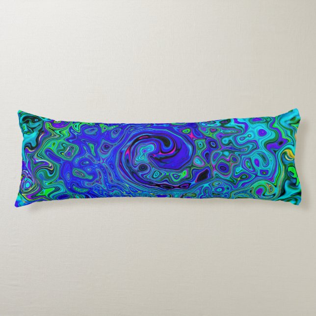 Trippy Violet Blue Abstract Retro Liquid Swirl Body Cushion (Front)