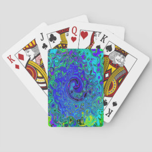 Trippy Violet Blue Abstract Retro Liquid Swirl Playing Cards