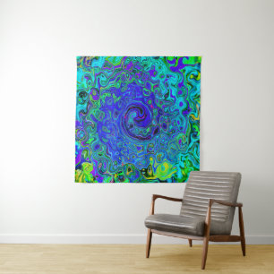 Trippy Violet Blue Abstract Retro Liquid Swirl Tapestry
