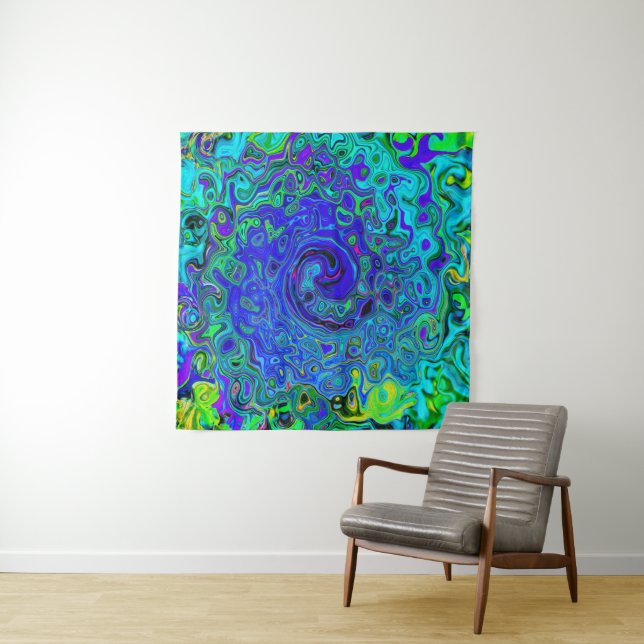 Trippy Violet Blue Abstract Retro Liquid Swirl Tapestry (In Situ)
