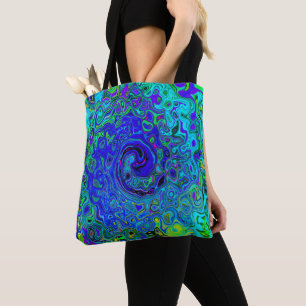Trippy Violet Blue Abstract Retro Liquid Swirl Tote Bag