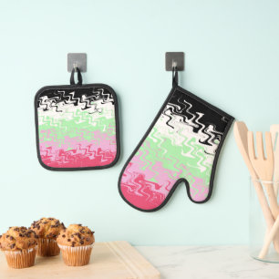 Trippy Wavy Abstract Recipromantic Pride Flag Oven Mitt & Pot Holder Set