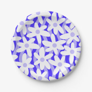 Trippy Wavy Flowers Lavender Purple Blue Floral Paper Plate