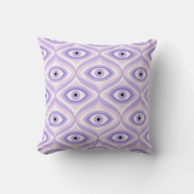 Trippy Weird Eye Pattern - Pastel Purple and Pink Cushion (Front)