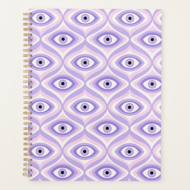 Trippy Weird Eye Pattern - Pastel Purple and Pink Planner (Front)