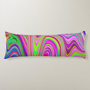 Trippy Yellow and Pink Abstract Groovy Retro Art Body Cushion