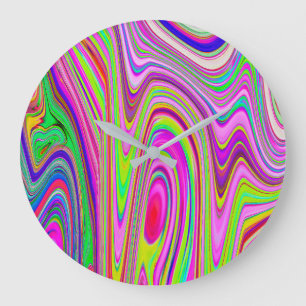 Trippy Yellow and Pink Abstract Groovy Retro Art Large Clock
